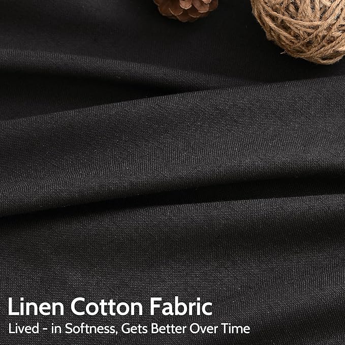Vintage Black Linen Curtains for Living Room 120 Inches Long Light Filtering Semi Sheer Curtain Back Tab Floor to Ceiling High Window Gothic Vintage Decor Drapes for Bedroom Office 52x120,2 Panels