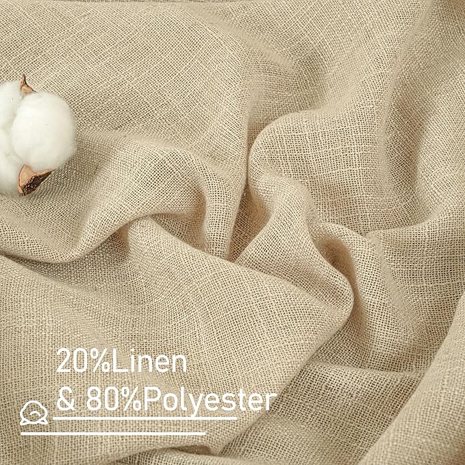 LAMIT Light Filtering Linen Curtains 68 inches Long for Bedroom, Faux Linen Textured Semi Sheer Back Tab and Rod Pocket Boho Modern Drapes for Living Room/Farmhouse, Linen, 2 Panels, 52 x 68 Inch