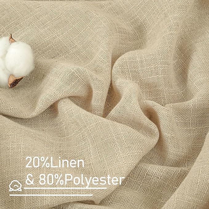 LAMIT Natural Linen Curtains 90 Inch for Living Room, Back Tab and Rod Pocket Linen Textured Sheer Curtains Light Filtering Curtains for Bedroom/French Door, Set of 2, 52 x 90 Inch, Linen