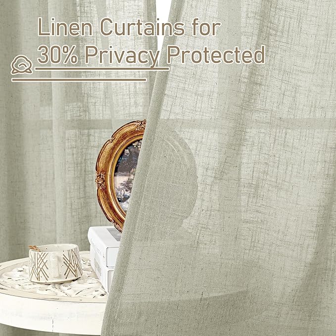 LAMIT Sage Grey 72 inch Linen Curtains for Living Room 2 Panels, Linen Textured Light Filtering Semi Sheer Back Tab and Rod Pocket Farmhouse Curtain Panels for Bedroom/Farmhouse, 52 x 72 Inch