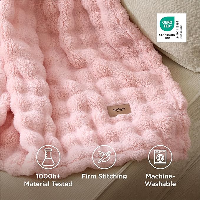 Bedsure 3D Fleece Bubble Blanket for Couch - GentleSoft Pink Twin Blanket for Sofa Bed Room Decor - Luxury Soft Cozy Gifts for Kids Girls, Lightweight, All Seasons, Pink, 60"×80"