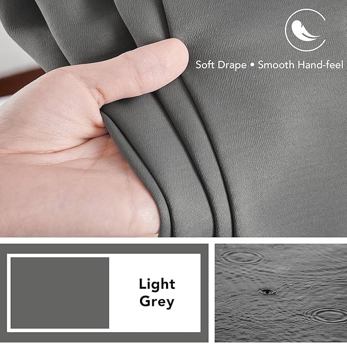 Deconovo Blackout Curtains, Thermal Insulated, W70 x L95 2 Panels, Back Tab, Machine Washable, Room-Darkening Drapes for Bedroom/Living Room Light Grey