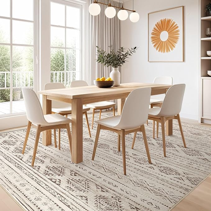 Nakagishi 10x12 Area Rugs Living Room: Washable Boho Large Neutral Soft Farmhouse Rug Stain Resistant Modern Moroccan Non-Slip Indoor Carpet for Bedroom Nursery Kids Office Dining Room - Dark Brown