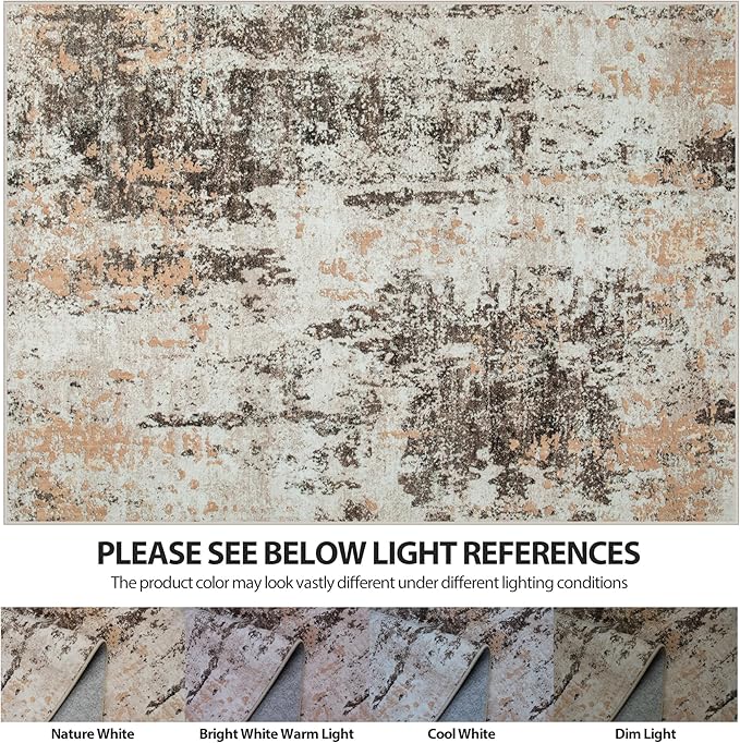 8x10 Area Rugs for Living Room Rug Washable: Abstract Large Rug for Dining Room Bedroom Carpet Non Slip 8 by 10 Indoor Modern Nursery Home Office Brown Beige