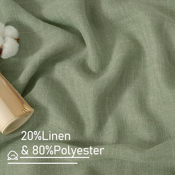 LAMIT Sage Green Linen Curtains for Living Room 108 inch Length 2 Panels, Light Filtering Semi Sheer Panels Back Tab and Rod Pocket Panels for Bedroom/Sliding Glass Door, 52 x 108 Inch