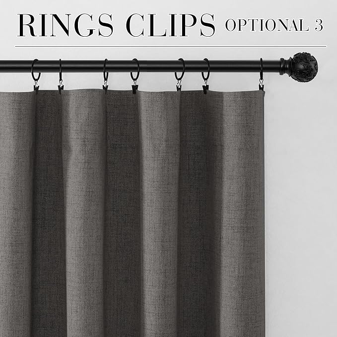 RYB HOME Grey 100% Blackout Linen Curtains 72 inch Long, Thermal Insulated & Privacy Assurd Drapes for Bedroom/Office/Nursery, Rod Pocket & Back Tab Window Treatment, W52 X L72, 2 Panels