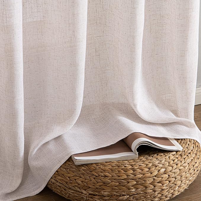 MIULEE Natural White Linen Curtains 72 Inch Length for Bedroom Living Room, Soft Thick Linen Textured Window Drapes Semi Sheer Light Filtering Rod Pocket Back Tab Farmhouse Cream Ivory, 2 Panels