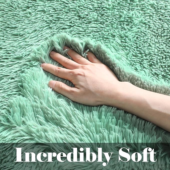 ONASAR Sage Green Rugs for Living Room Bedroom, 5x8 Fluffy Bedside Area Rug, Soft Plush Shaggy Indoor Floor Carpet for Nursery Kids Girls Boys Teen Dorm Home Office Decor Aesthetic