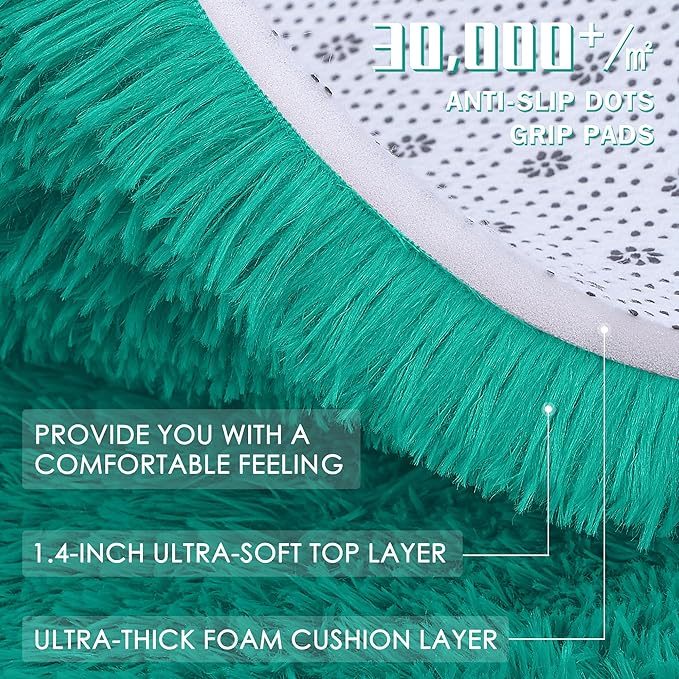 OLANLY 2x3 Machine Washable Small Bedside Rug, Soft Fluffy Shaggy Entryway Throw Rugs for Bedroom, Living Room, Indoor Floor Carpet for Kids Girls and Boys, Home Decor Aesthetic, Teal Green