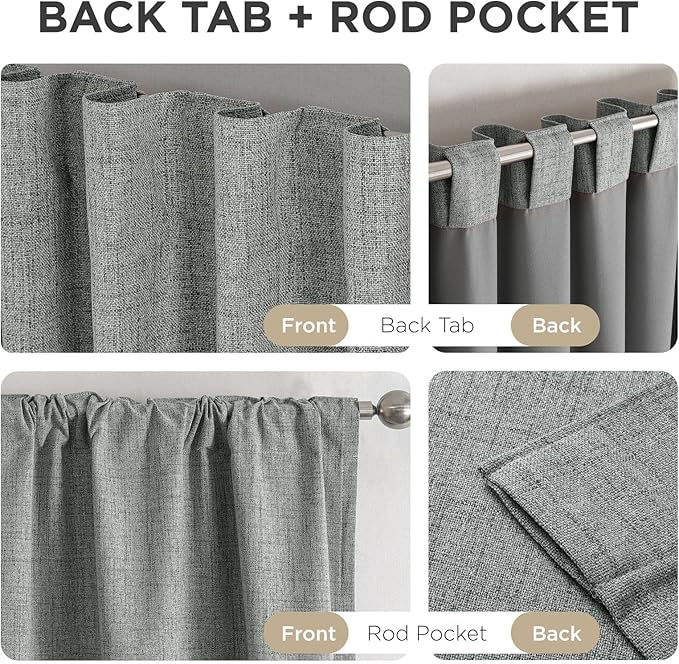 Joydeco Blackout Curtains for Bedroom - 100% Light Blocking 2 Panels Light Grey Drapes 42" W x 84" L, Thermal Insulated Room Darkening Curtains, Linen Textured for Living Room, Rod Pocket & Back Tabs