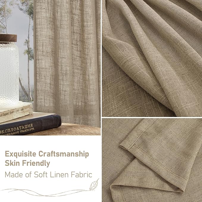 LAMIT Taupe 78 inch Linen Curtains for Living Room 2 Panels, Linen Textured Light Filtering Semi Sheer Back Tab and Rod Pocket Curtain Panels for Bedroom/Farmhouse, 52 x 78 Inch