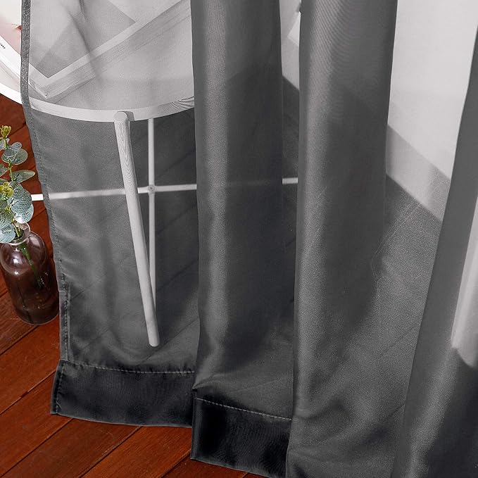 NICETOWN Sheer Drape Panels 63" L - Voile Window Treatment Curtains with Nickel Rings Top for Bedroom/Home Decor (1 Panel=54" W, Black, Sold as 2 Panels)
