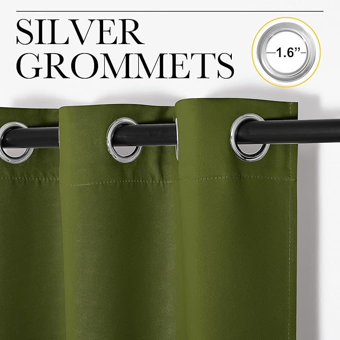 NICETOWN Bedroom Curtain Panels Blackout Draperies, Christmas Holiday Decor Thermal Insulated Solid Grommet Blackout Curtains/Drapes (One Pair, 34 by 72-inch, Olive Green)