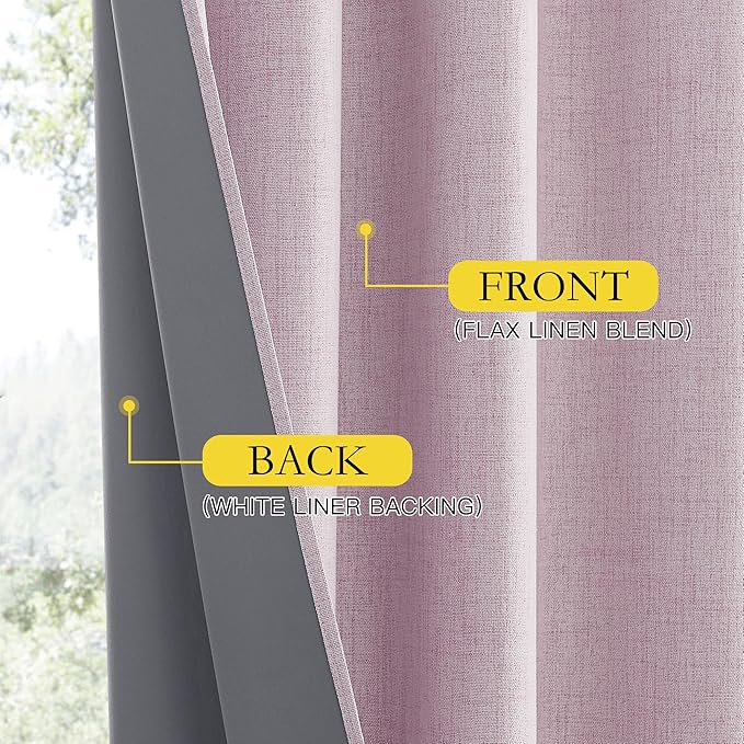 NICETOWN Pink Vintage Linen 100% Blackout Curtains for Living Room, Thermal Insulated Curtains 102" Long, Noise Reducing Window Treatment Drapes for Hall Room, 52" Wide Per Panel, Set of 2