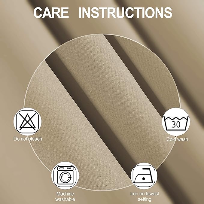 LEMOMO Beige Thermal Blackout Curtains/38 x 84 Inch/Set of 2 Panels Room Darkening Curtains for Bedroom