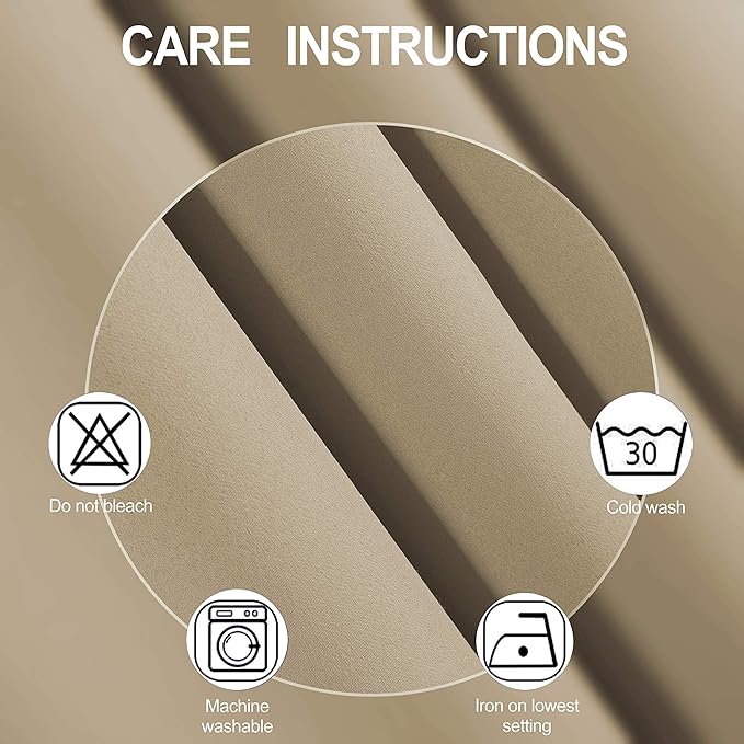 LEMOMO Beige Blackout Curtains 34 x 84 Inch Length/Set of 2 Curtain Panels/Thermal Insulated Room Darkening Blackout Curtains for Bedroom