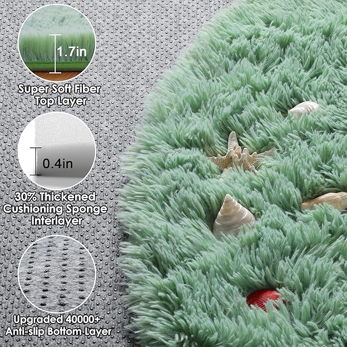ONASAR Sage Green Round Area Rugs 6ft, Fluffy Soft Bedroom Circle Rug for Kids Girls Boys Teen Room, Cute Furry Plush Shaggy Carpet Floor Mats for Nursery Living Room Playroom Dorm Home Decor