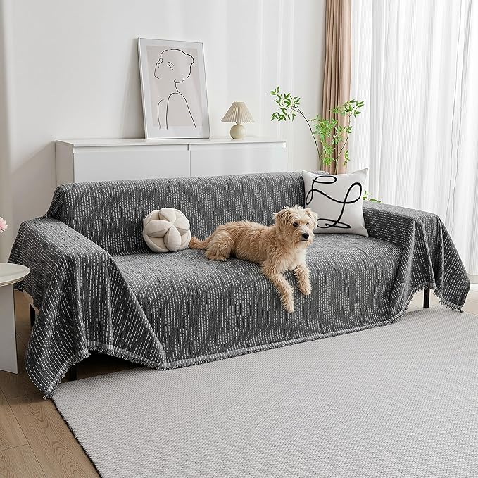 MYSKY HOME Couch Covers for Sofa, Dog Couch Cover Protector, Dark Grey Lines Sofa Covers for Sectional L Shape, Pets Couch Throw Cover Washable Durable Large Couch Cover for Dogs, Cats, 71"X134"