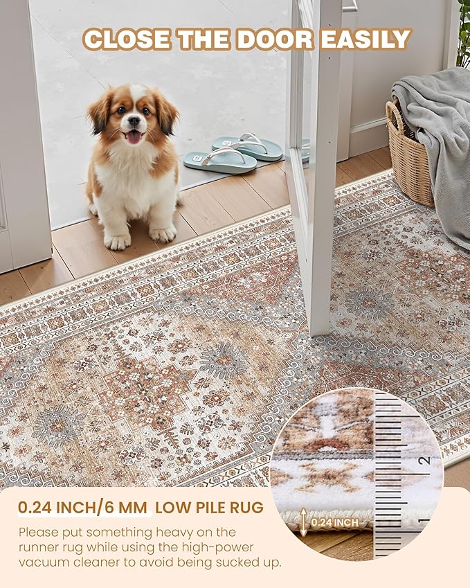 Kitchen Runner Rug Non Slip Washable 2.5x8, Soft Low Pile Entryway Rug Runners for Hallways,Carpet Runner for Living Room,Kitchen, Laundry, Bathroom(Orange,2.5'x8')