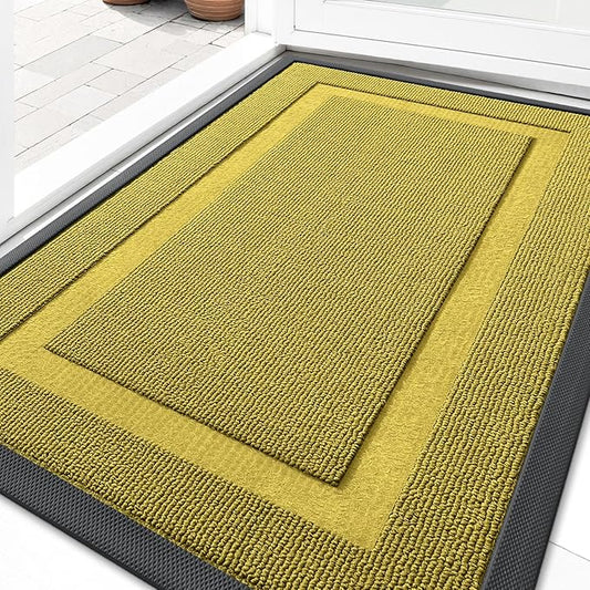 OLANLY Front Door Mat Indoor Outdoor Entrance, Waterproof All-Season, All-Weather Doormat, Sturdy Natural Rubber, Low Profile, Easy Clean Patio Porch Entryway Mat, 35x23, Lime Green