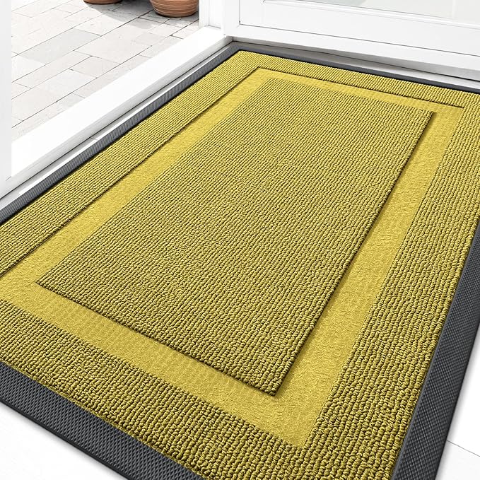 OLANLY Front Door Mat Indoor Outdoor Entrance, Waterproof All-Season, All-Weather Doormat, Sturdy Natural Rubber, Low Profile, Easy Clean Patio Porch Entryway Mat, 29.5x17, Lime Green
