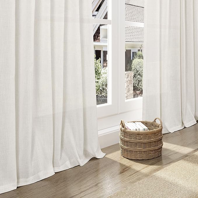 132 inch Curtains Extra Long 2 Panels Set Back Tab Neutral Farmhouse Drapes Light Filtering Semi Sheer Linen Curtain 132 inch Length for Floor to Ceiling Window Patio Sliding Door Ivory Cream 11ft