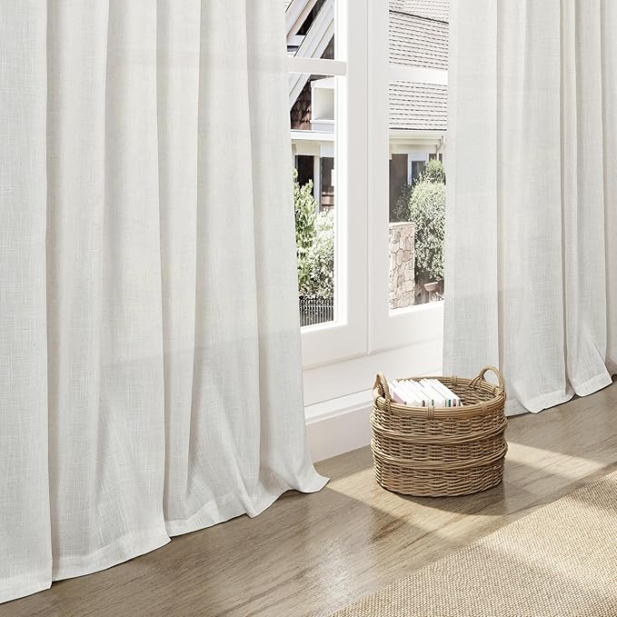 Nanspring Natural Linen Curtains 84 Inch Length 2 Panels Set for Living Room Country Semi Sheer Rustic Light Filtering Curtains Farmhouse Decor Curtain for Bedroom Back Tab and Rod Pocket 52x84