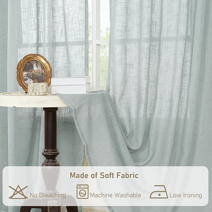 LAMIT Greyish Blue Linen Curtains for Living Room, 78 Inch Faux Linen Textured Light Filtering Drapes Back Tab and Rod Pocket Boho Panels for Farmhouse/Bedroom/Porch, 52 x 78 Inch, 2 Panels Set