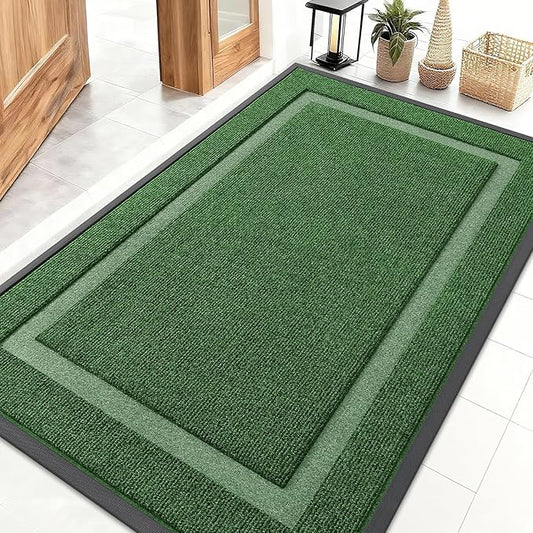OLANLY Front Door Mat Indoor Outdoor Entrance, Waterproof All-Season, All-Weather Doormat, Sturdy Natural Rubber, Fade Resistant, Low Profile, Easy Clean Patio Porch Entryway Mat, 47x30, Green
