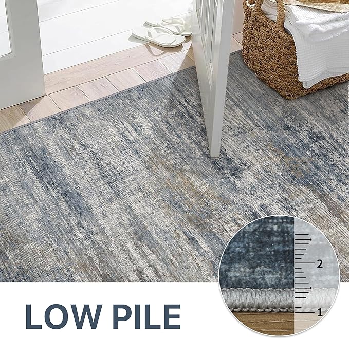 BEIMO Area Rugs 5x7 for Living Room Bedroom, Modern Abstract Machine Washable Rug, Large Soft Low Pile Floor Carpet with Non Slip Backing for Dining Room, Denim Blue/Taupe