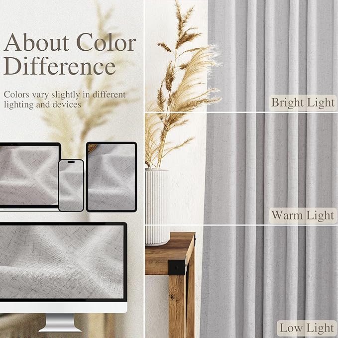 Grey Linen Curtains 90 Inch Length 2 Panels Set for Living Room Rod Pocket Back Tab Pleated Window Curtain Drapes Neutral Rustic Farmhouse Decor Grey Dining Room Curtain 90 Inches Long