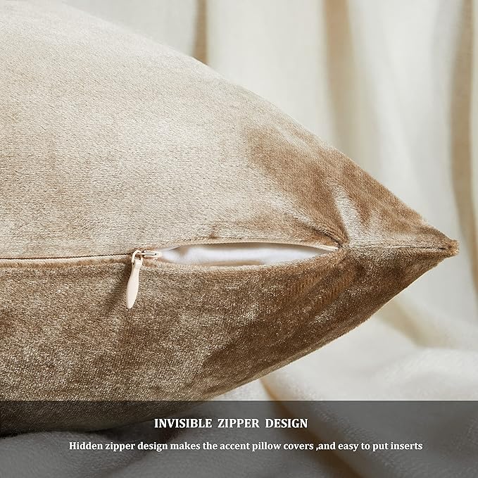 GIGIZAZA Decorative Couch Throw Pillow Covers,Set of 2 Taupe Square Pillow Cushion Covers 22x22 Velvet Pillowcase