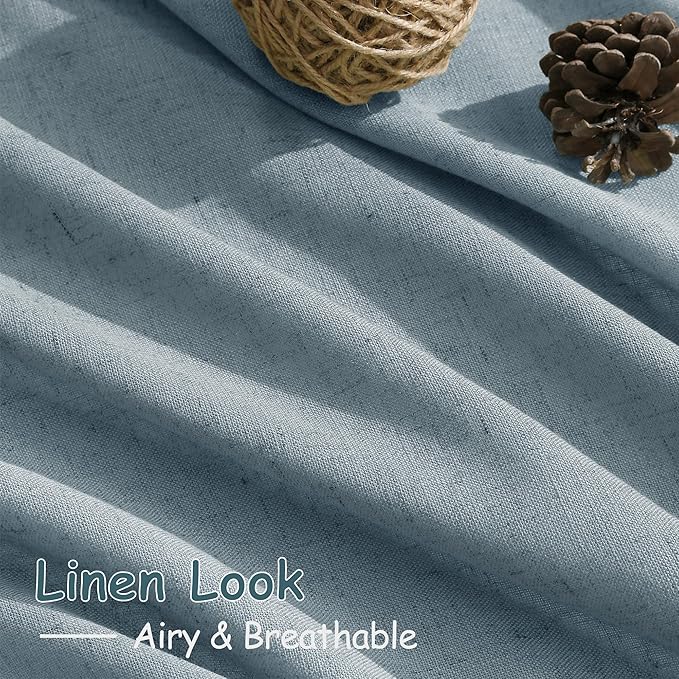 Nanspring Light Blue Linen Curtains 84 Inch Length 2 Panels Set for Living Room Rod Pocket Back Tab Light Filtering Window Drapes for Bedroom Dining Room Protect Privacy Modern Farmhouse Decor 52x84
