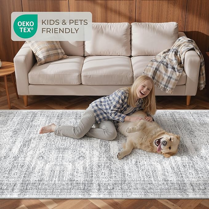 Washable Runner Rugs for Bedroom - 2x6 Runner Rug Non Slip, Ultra-Thin Entryway Runner, Soft Abstract Kitchen Runner for Hallway, Laundry, Bathroom, Indoor Door Mat(2'x6', Grey/Ivory)