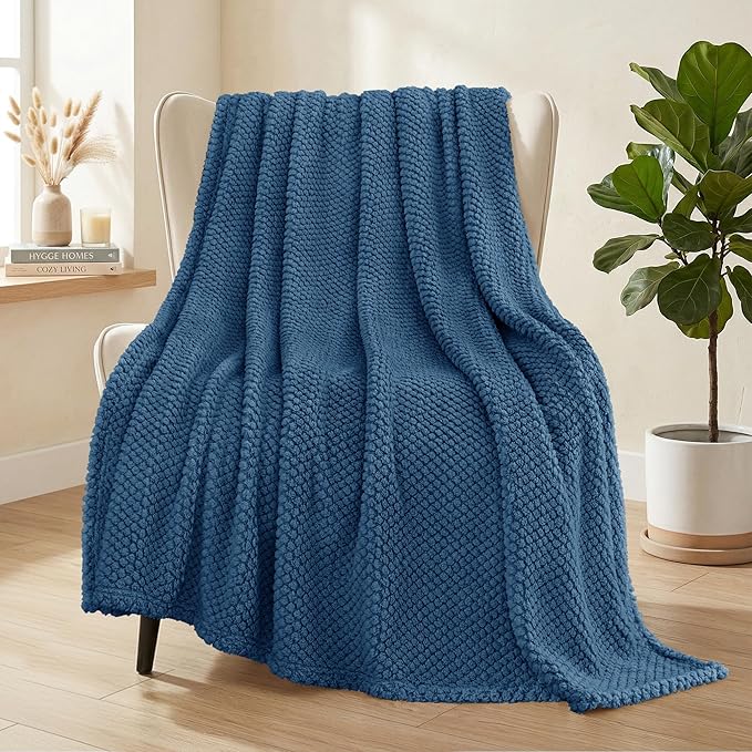 Whale Flotilla Extra Large Fuzzy Fleece Throw Blanket for Couch, 50x70 Inch Fluffy Warm Soft Jacquard Blankets for All Season, Lightweight and Cozy, Navy Blue