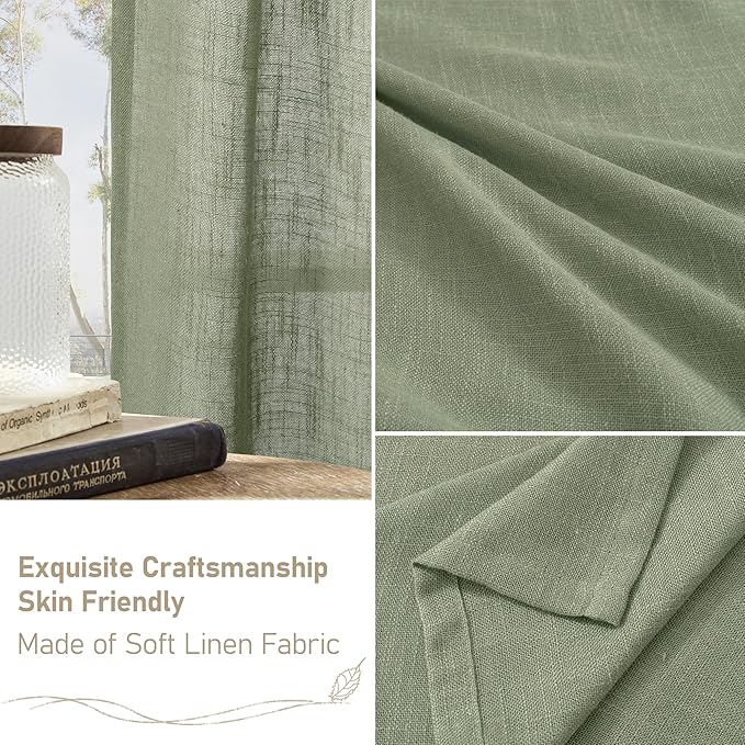 LAMIT Semi Sheer Linen Curtains 36 Inch Length for Cafe, Light Filtering Panels Back Tab and Rod Pocket Neutral Drapes for Bathroom/Kitchen/Loft Room, 25 x 36 Inch, 2 Panels