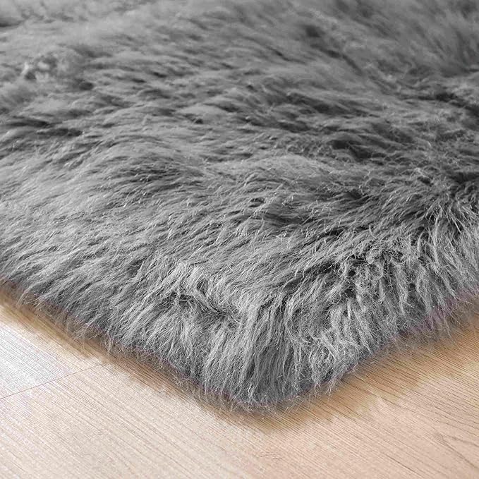 Goolela Grey Area Rug 9x12 Fluffy Fuzzy Furry Rug for Bedroom Living Room Faux Sheepskin Fur Plush Soft Rectangle