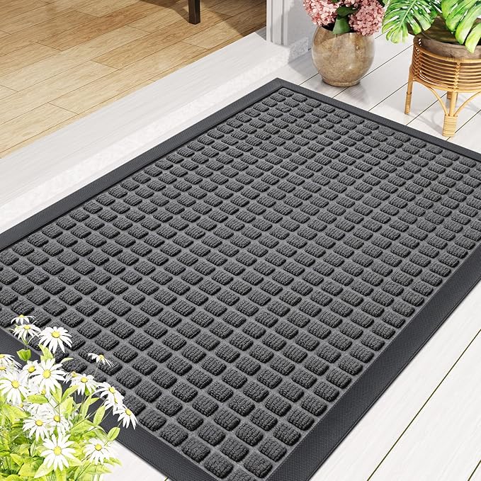 Smiry Front Door Mat Outside Entrance, Heavy Duty Natural Rubber Doormat, Non Slip, Trap Dirt and Moisture, Easy Clean, Low Profile Welcome Floor Mats for Indoor Outdoor Entry, 70x46.5 Inch, Grey