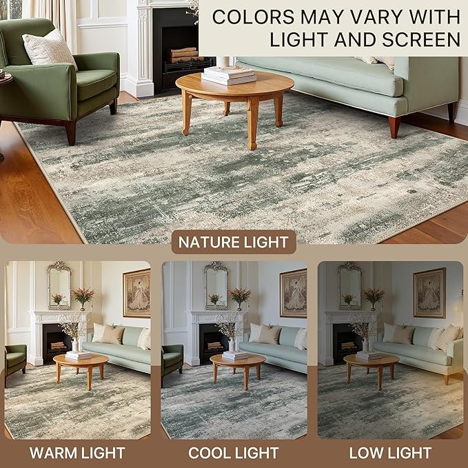BEIMO Runner Rug for Hallway Kitchen, 2'6"x8' Machine Washable Runners Rug for Entryway, Soft Modern Abstract Throw Rugs, Low Pile Floor Cover with Non Slip Backing, Grey/Dark Green