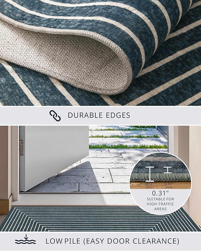 Latte&Fog 6x9 Area Rugs for Living Room Bedroom, Blue Modern Abstract Washable Rug, Boho Non Slip Low Pile Carpet for Indoor Dining Room, Dorm, Classroom, College Dorm, Farmhouse and Kids Room - Blue