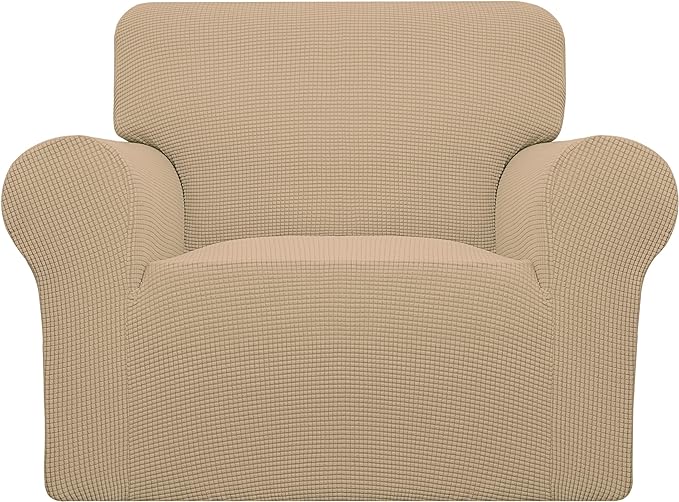 Easy-Going Stretch Oversized Chair Sofa Slipcover 1-Piece Couch Sofa Cover Furniture Protector Soft with Elastic Bottom for Kids Spandex Jacquard Fabric Small Checks Sand