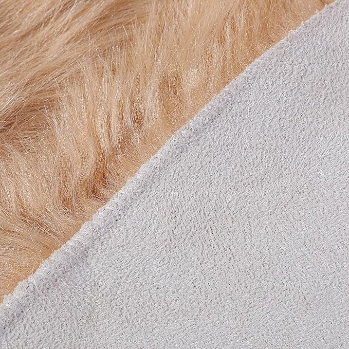 linmopm Faux Fur Rug Sheepskin Shag Fluffy Fuzzy Beige 3x3 ft Rugs for Bedroom Bedside Bed Floor Living Room Plush Round High-Density Cushion Carpet Super Sofa Cover