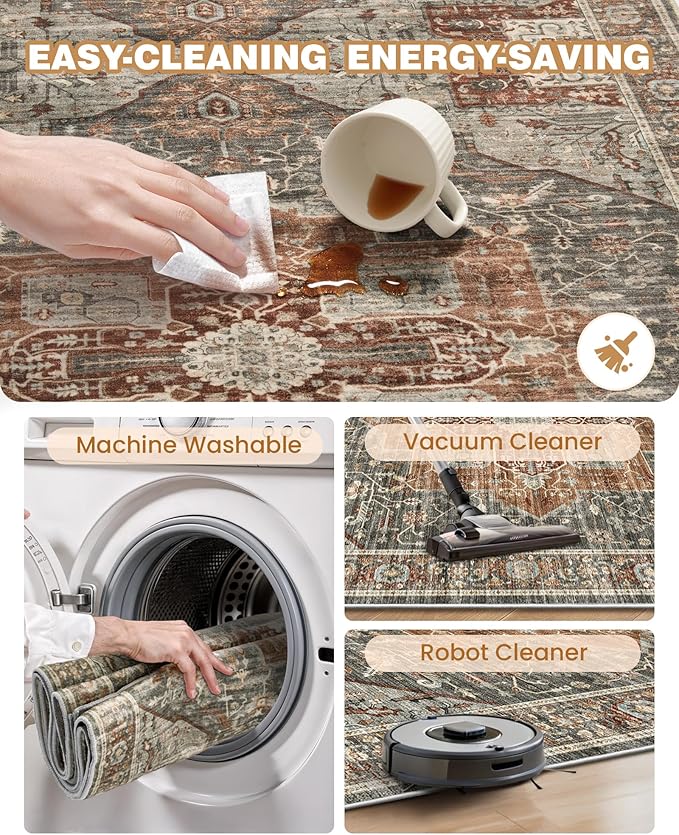 Kitchen Runner Rug Non Slip Washable 2.5x8, Soft Low Pile Entryway Rug Runners for Hallways,Carpet Runner for Living Room,Kitchen, Laundry, Bathroom(Grey/Brown/Tan,2.5'x8')