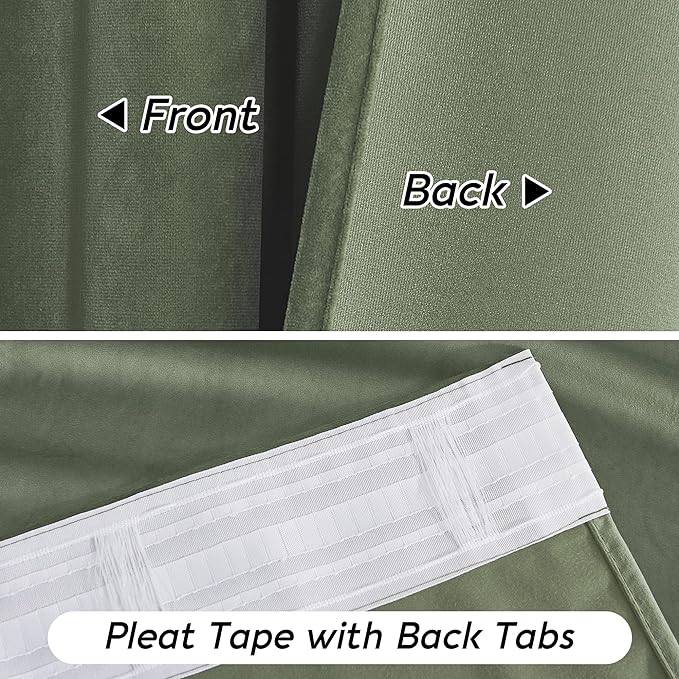 RYB HOME Sage Green Velvet Curtains 63 inches Length with Hook Tape, Thermal Insulated Privacy Protect Decorative Drapes for Bathroom Window, W 42 x L 63 inches, 2 Panels Set
