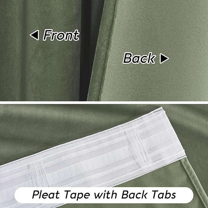 RYB HOME Sage Green Velvet Curtains with Hook Tape, Thermal Insulated Privacy Protect Decorative Drapes for Home Theater, W 42 x L 84 inches, 2 Panels Set