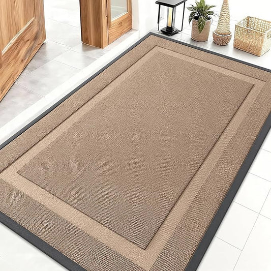 OLANLY Front Door Mat Indoor Outdoor Entrance, Waterproof All-Season, All-Weather Doormat, Sturdy Natural Rubber, Low Profile, Easy Clean Patio Porch Entryway Mat, 47x32, Mocha