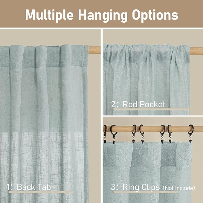 LAMIT Linen Blended Curtains for Bedroom, Faux Linen Textured Light Filtering Drapes Back Tab and Rod Pocket Boho Burlap Panels for Farmhouse/Living Room, 2 Panels, 52 x 84 Inch, Greyish Blue