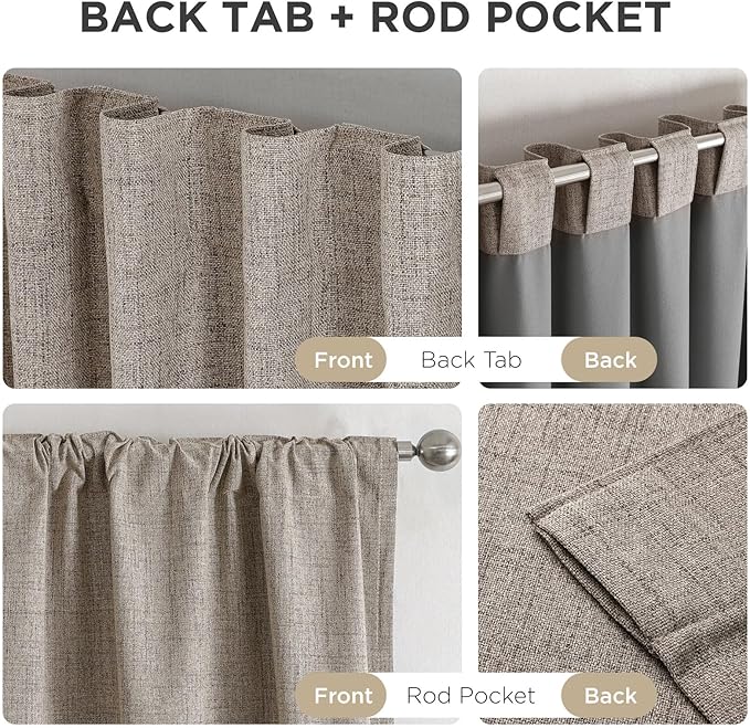 Joydeco Blackout Curtains for Bedroom - 63 Inch Long 100% Light Blocking 2 Panels Set Linen Drapes, Thermal Insulated Room Darkening Curtains, Linen Textured for Living Room, Rod Pocket & Back Tabs
