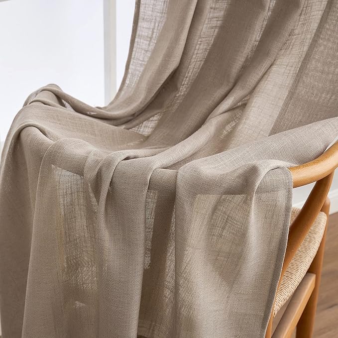 MIULEE Taupe Linen Curtains 63 Inch Length 2 Panels for Bedroom Living Room, Soft Thick Linen Textured Kitchen Window Drapes Semi Sheer Light Filtering Back Tab Rod Pocket Burlap Look Decor