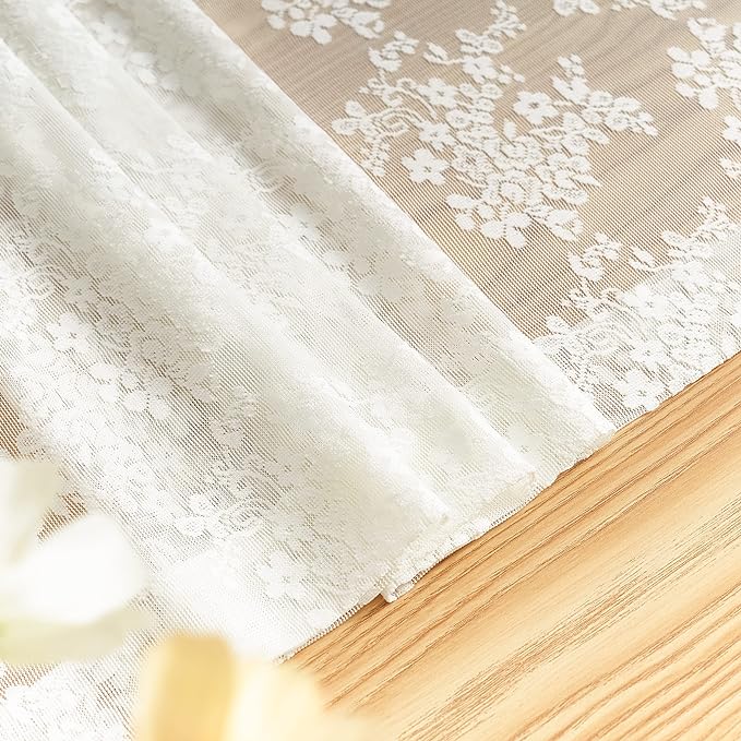 YJ YANJUN Vintage Lace Curtains 84 Inches Long-Victorian Floral Pattern Ivory Sheer Curtain Panels for Living Room Bedroom French Door, Light Filtering Drapes, 2 Panels 52W x 84L Cream